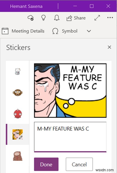 Cách thêm hình dán đồ họa hoặc biểu tượng cảm xúc trong OneNote cho Windows 10 