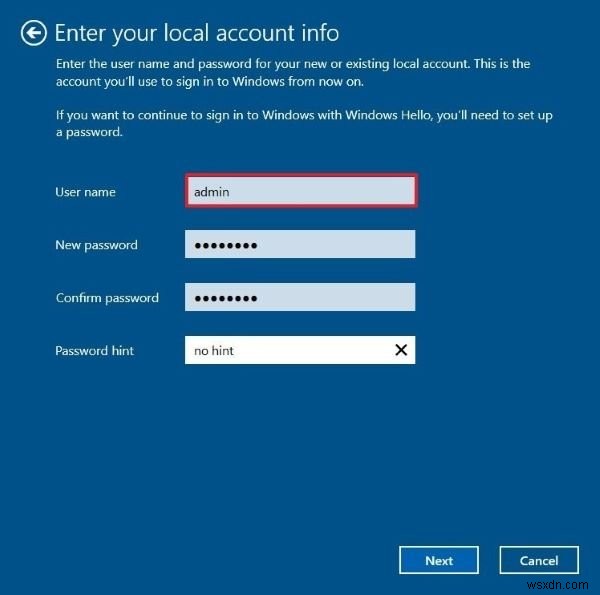 Tạo tài khoản cục bộ trong hoặc sau khi cài đặt Windows 10 Home 