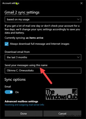 Cách thay đổi Tên người gửi Email trong ứng dụng Thư trong Windows 11/10 
