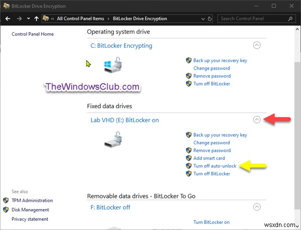 Bật hoặc Tắt Tự động mở khóa cho Ổ dữ liệu được mã hóa BitLocker trong Windows 10 