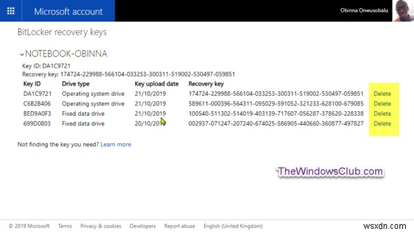 Cách xóa Khóa khôi phục BitLocker khỏi OneDrive trong Windows 10 