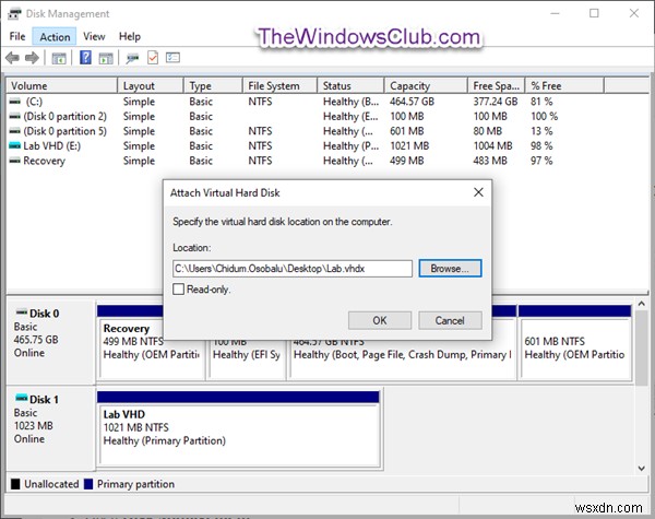 Cách Gắn hoặc Ngắt kết nối Tệp VHD hoặc VHDX (Đĩa cứng ảo) trong Windows 10 