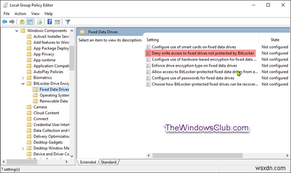Từ chối quyền truy cập ghi vào các ổ đĩa cố định không được bảo vệ bởi BitLocker trong Windows 10 