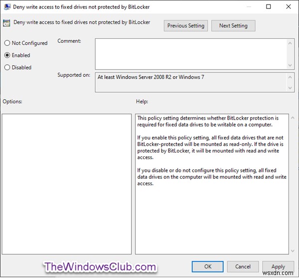 Từ chối quyền truy cập ghi vào các ổ đĩa cố định không được bảo vệ bởi BitLocker trong Windows 10 