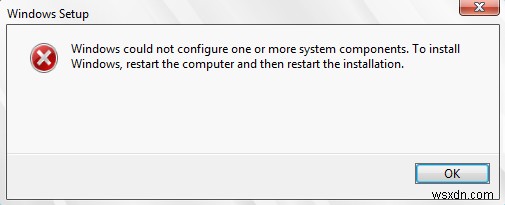 Windows không thể định cấu hình một hoặc nhiều thành phần hệ thống 
