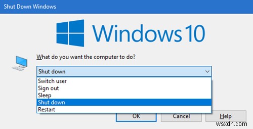 Tạo lối tắt để mở Hộp thoại Tắt (Alt + F4) trong Windows 10 