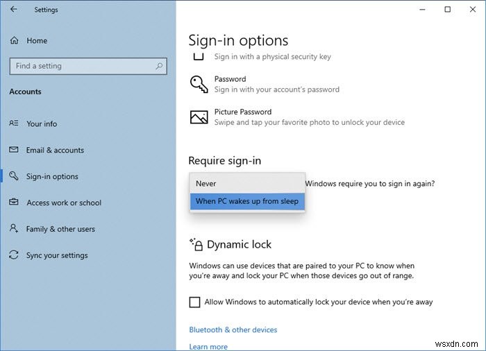 Đặt Windows 10 PC yêu cầu mật khẩu khi đánh thức từ Chế độ ngủ 