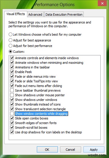 Tắt Hiển thị nội dung cửa sổ khi kéo trong Windows 10 