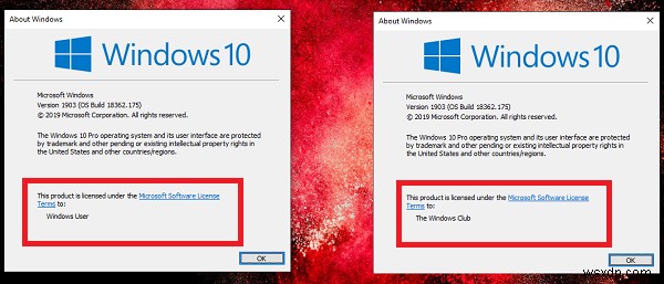 Cách thay đổi Thông tin về tổ chức và chủ sở hữu đã đăng ký trong Windows 10 