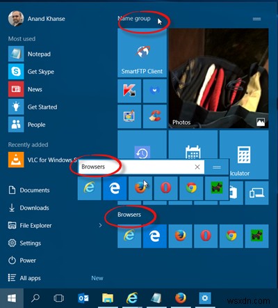 Group &Name Tile Groups trên Start Menu của Windows 10 