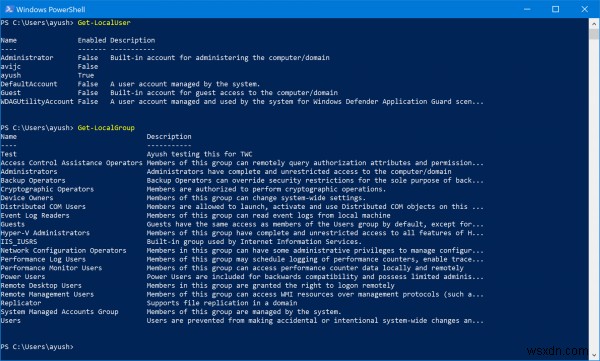 Cách quản lý Nhóm và Người dùng Cục bộ bằng Windows PowerShell 