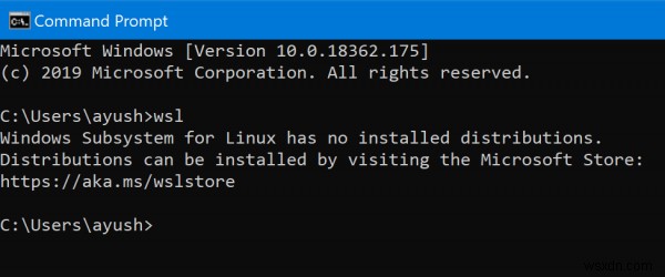 Hệ thống con Windows dành cho Linux không có bản phân phối nào được cài đặt 