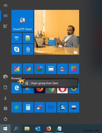 Cách bỏ ghim một nhóm Ô hoặc Thư mục khỏi Start Menu của Windows 10 