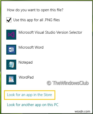 Xóa Tìm kiếm ứng dụng trong tùy chọn Cửa hàng, từ menu Chọn chương trình mặc định trong Windows 11/10 