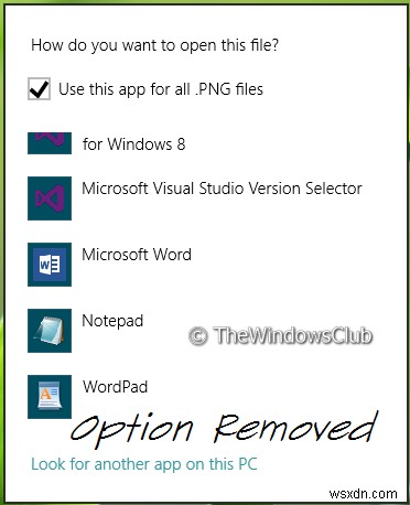 Xóa Tìm kiếm ứng dụng trong tùy chọn Cửa hàng, từ menu Chọn chương trình mặc định trong Windows 11/10 