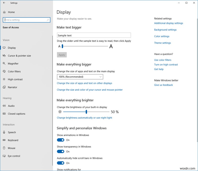 Cách sử dụng cài đặt Ease Of Access trong Windows 10 