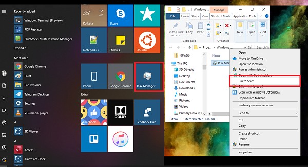 Ghim Task Manager vào Taskbar hoặc Start Menu; Thu nhỏ thanh tác vụ vào khay hệ thống 