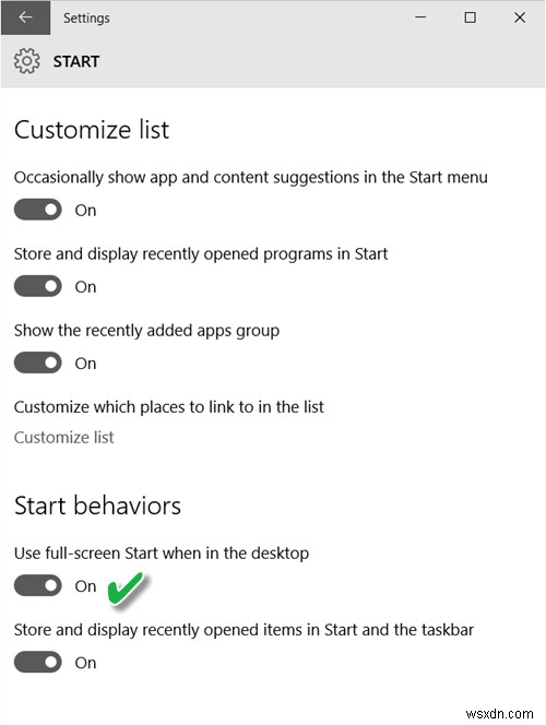 Cách sử dụng Start Menu toàn màn hình trong Windows 10 
