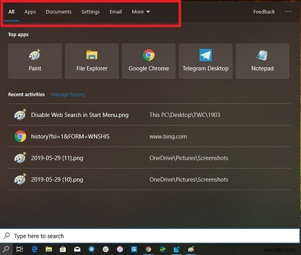 Cách tắt kết quả tìm kiếm web Bing trong Start Menu của Windows 10 