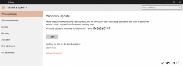 Mã lỗi cập nhật Windows 0x8e5e0147 