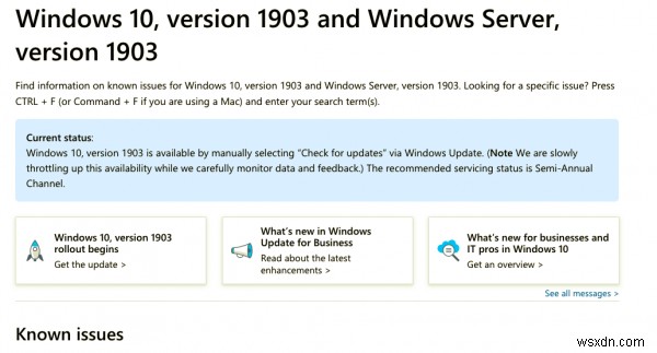 Các sự cố đã biết với Bản cập nhật Windows 10 v1903 tháng 5 năm 2019 