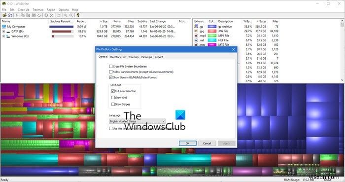 WinDirStat là một Trình phân tích Dung lượng Ổ đĩa và Trình xem Thống kê Sử dụng miễn phí cho Windows PC 