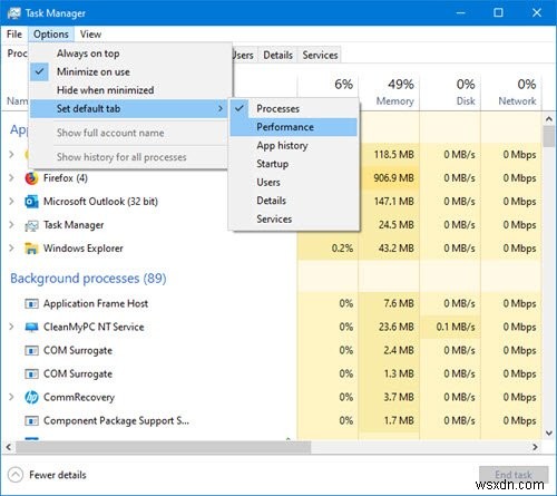 Cách đặt Trình quản lý tác vụ Windows 10 mở thành một tab cụ thể 