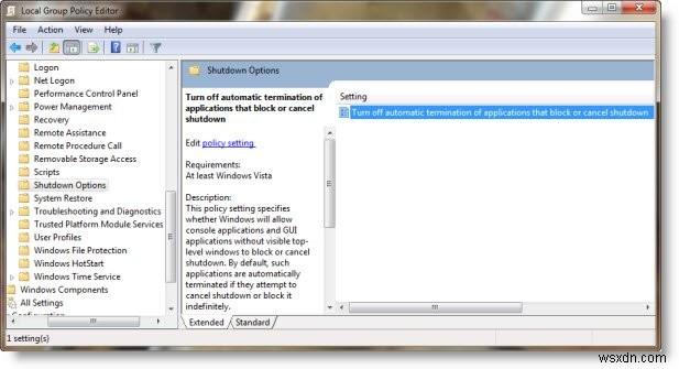 Tắt tính năng tự động chấm dứt ứng dụng khi tắt máy trong Windows 10 