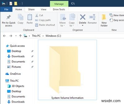 Thư mục Thông tin Khối lượng Hệ thống trong Windows 10 