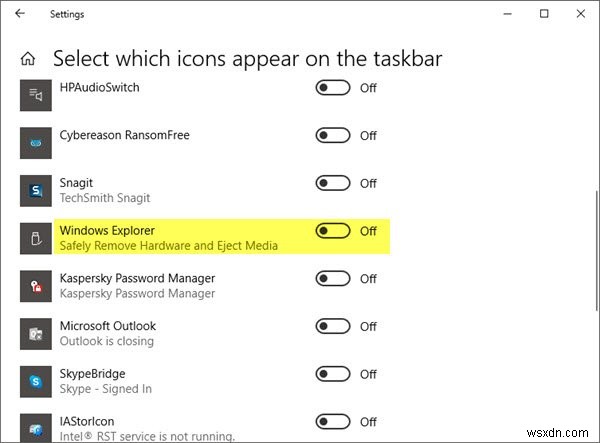 Hiển thị hoặc ẩn biểu tượng Xóa phần cứng một cách an toàn trong Windows 10 