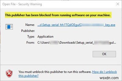 Nhà xuất bản này đã bị chặn chạy phần mềm trên máy của bạn 