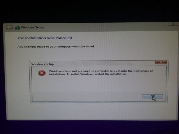 Windows không thể chuẩn bị cho máy tính khởi động vào giai đoạn cài đặt tiếp theo 