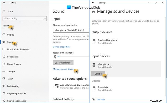 Cách tắt, tắt hoặc tắt tiếng Micrô trong Windows 10 