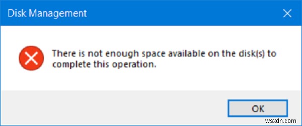 Không có đủ dung lượng trống trên (các) đĩa để hoàn thành thao tác này 