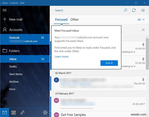 Bật hoặc tắt tính năng Hộp thư đến Ưu tiên trong Ứng dụng Thư trong Windows 10 