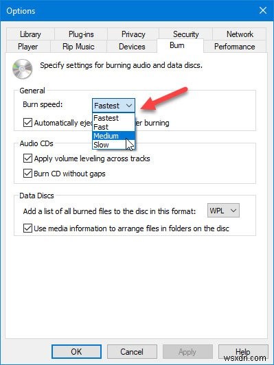 Windows Media Player không thể ghi một số tệp lỗi trong khi ghi tệp âm thanh 