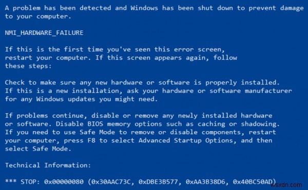 Sửa NMI_HARDWARE_FAILURE BSOD trên Windows 10/8/7 