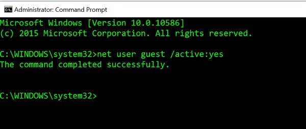 Tắt, kích hoạt tài khoản khách trong Windows 10 bằng Command Prompt 