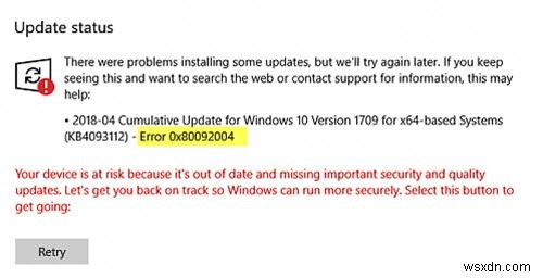 Sửa lỗi Windows Update 0x80092004 
