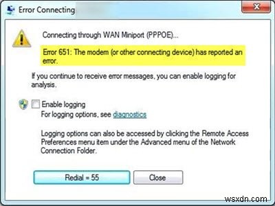 Lỗi 651, Modem (hoặc các thiết bị kết nối khác) đã báo lỗi trong Windows 
