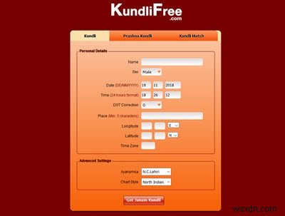 Phần mềm tạo Kundli miễn phí và công cụ trực tuyến cho Windows PC 