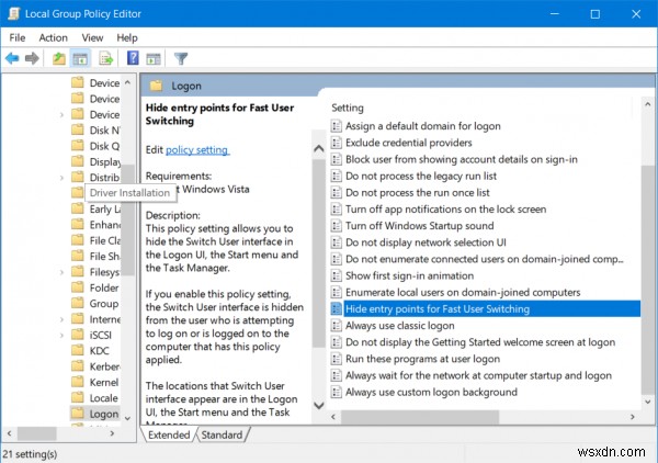 Cách bật hoặc tắt Chuyển đổi người dùng nhanh trong Windows 10 