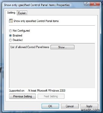 Ẩn, Hiển thị, Thêm, Xóa Applet của Bảng Điều khiển Chỉ định trong Windows 10 