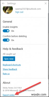 Cách xuất Sticky Notes sang Outlook.com trong Windows 10 