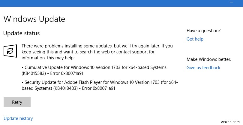Sửa lỗi cập nhật Windows 0x80071a91 
