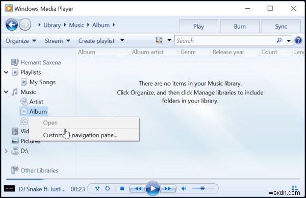 Windows Media Player không hiển thị hoặc không có thông tin Album sai 