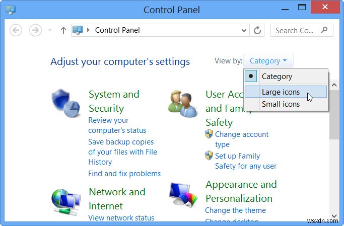 Cách thay đổi Chế độ xem bảng điều khiển bằng cách cài đặt trong Windows 10 