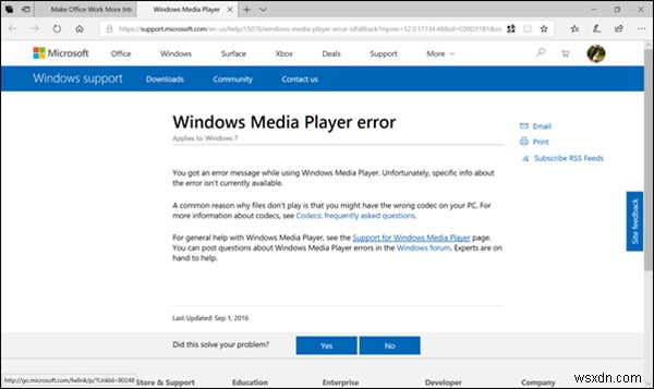 Windows Media Player gặp sự cố khi phát tệp 