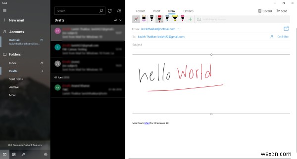 Sử dụng tính năng Vẽ trong ứng dụng Thư của Windows 10 