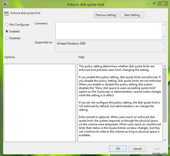 Thực thi giới hạn hạn ngạch đĩa và ngăn người dùng thay đổi cài đặt trong Windows 10 